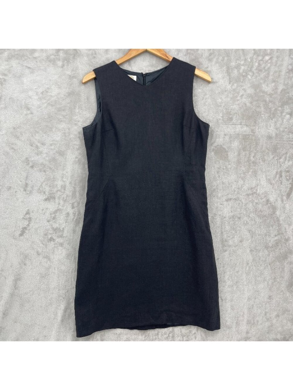 Talbots Black Irish Linen Sheath Dress Fully Lined Back Zip Closure